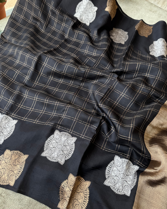 Black Mulberry Pure Banarasi Soft Silk Saree