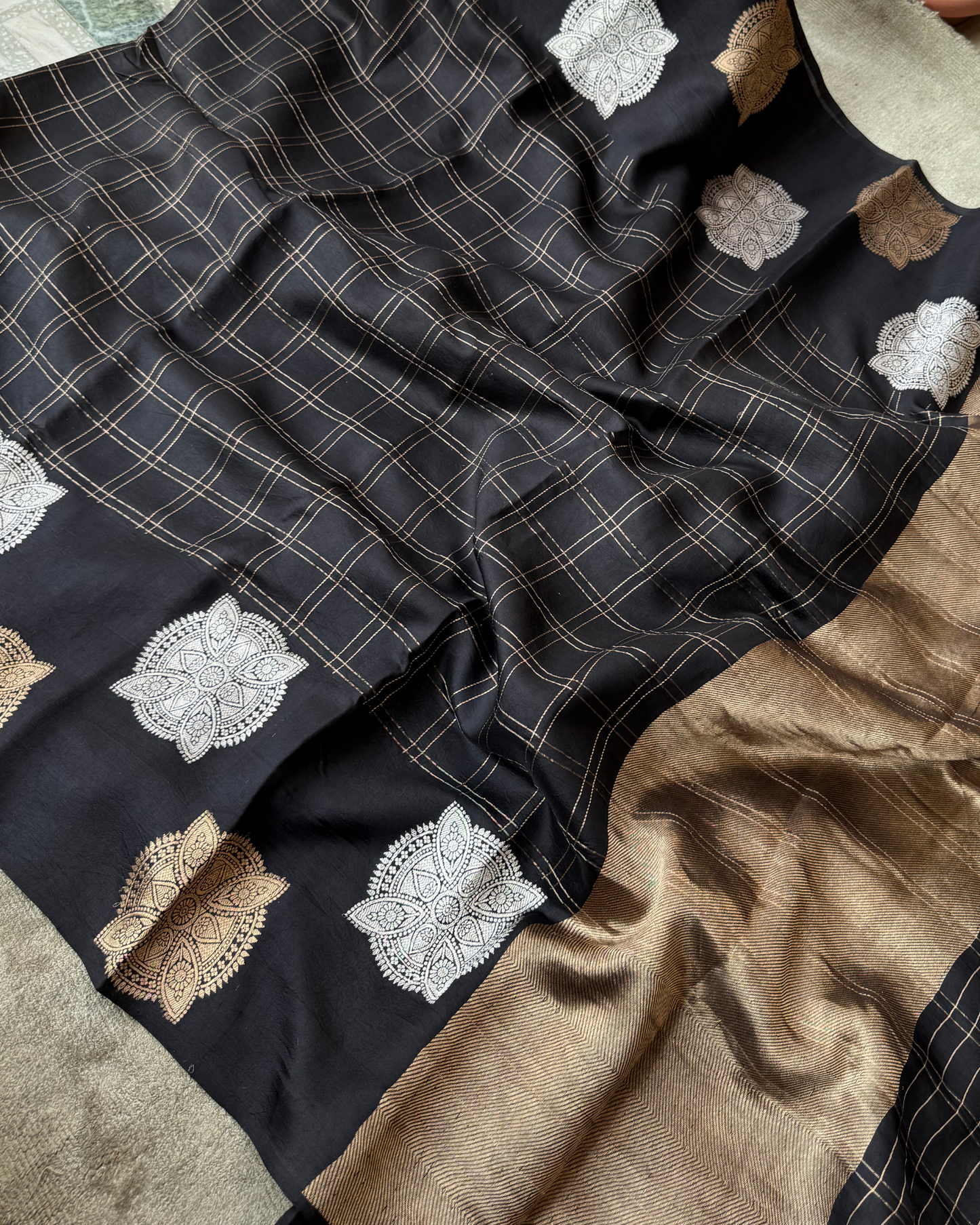 Black Mulberry Pure Banarasi Soft Silk Saree