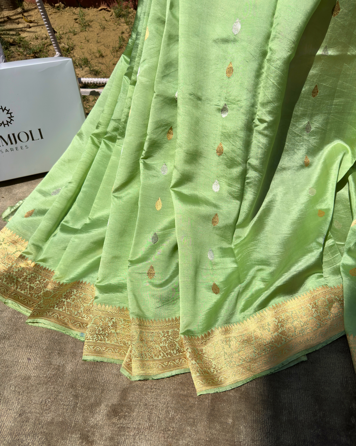 Light Green Pure Banarasi Mulberry Mango Soft Silk Saree