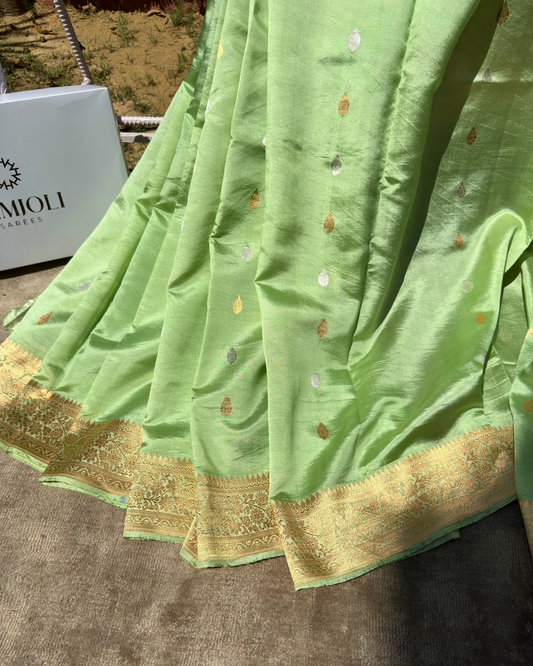 Light Green Pure Banarasi Mulberry  Soft Silk Saree