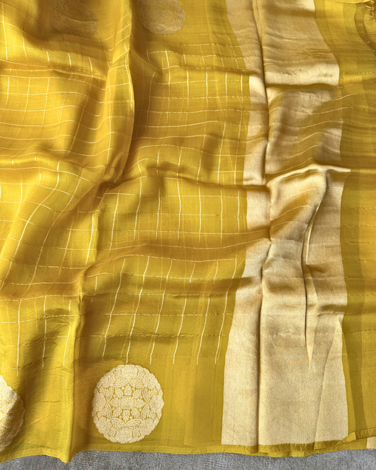 Yellow Pure Kora Silk Saree