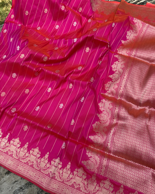Pink Pure Katan Handloom Banarasi Meenakari Saree