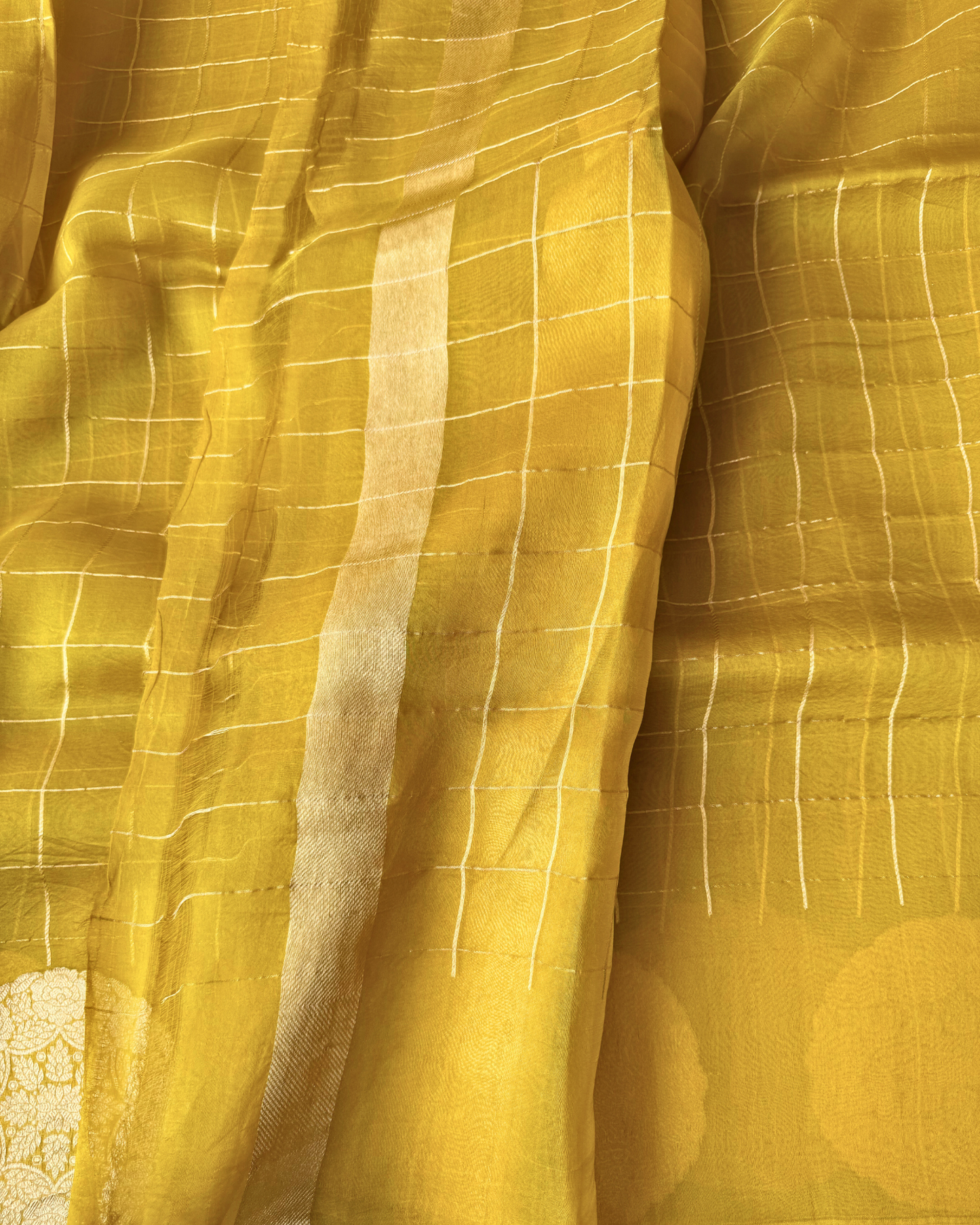 Yellow Pure Kora Silk Saree