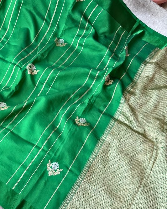 Green Pure Banarasi Mulberry Soft Silk Saree