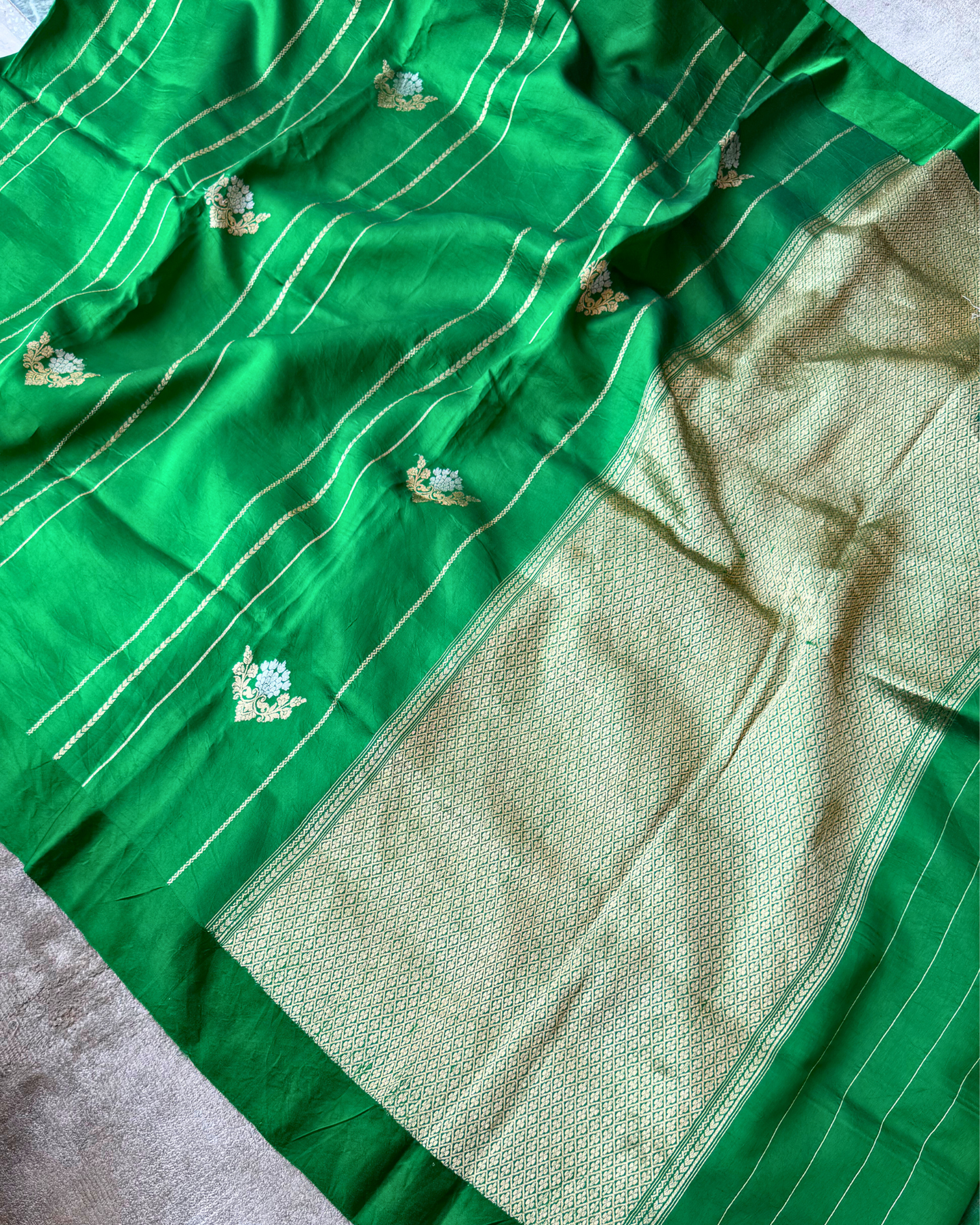 Green Pure Banarasi Mulberry Soft Silk Saree