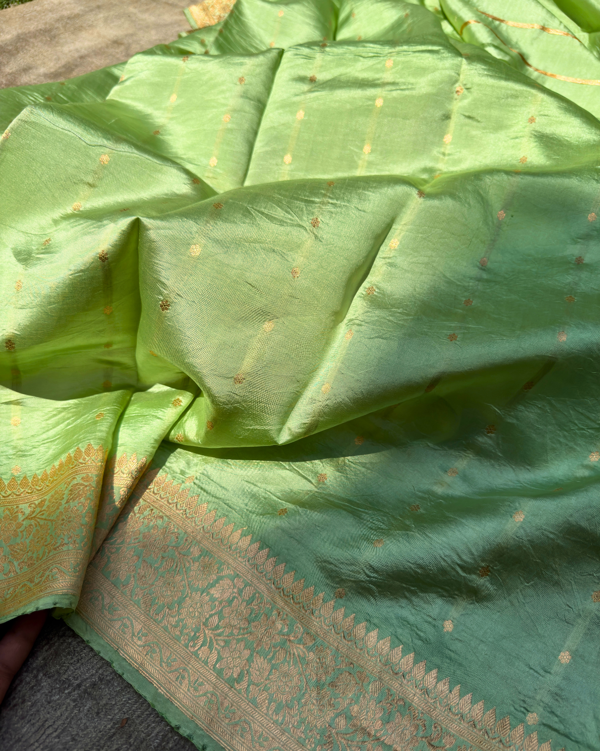 Light Green Pure Banarasi Mulberry Mango Soft Silk Saree