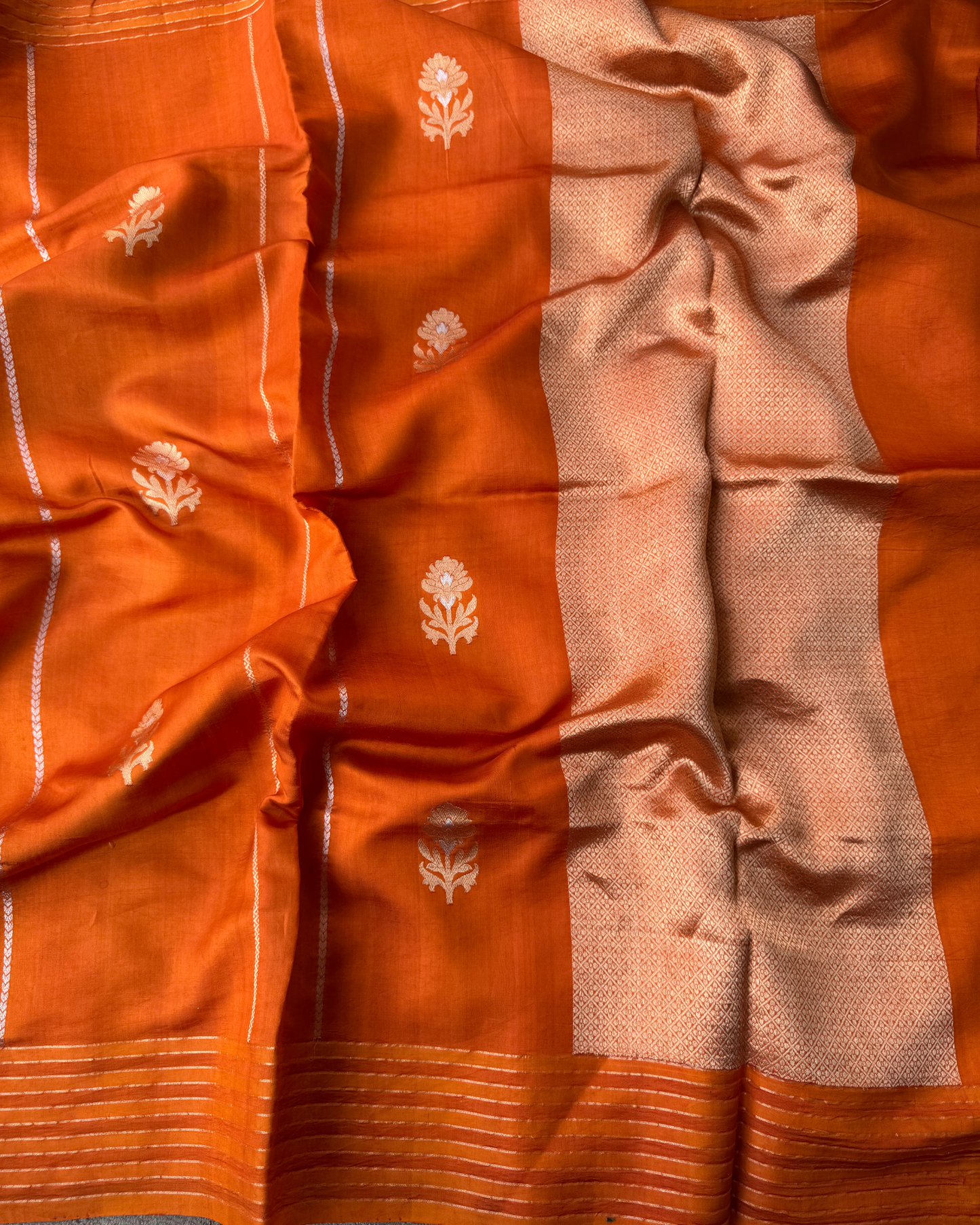 Orange Pure Banarasi Mulberry Soft Silk Saree