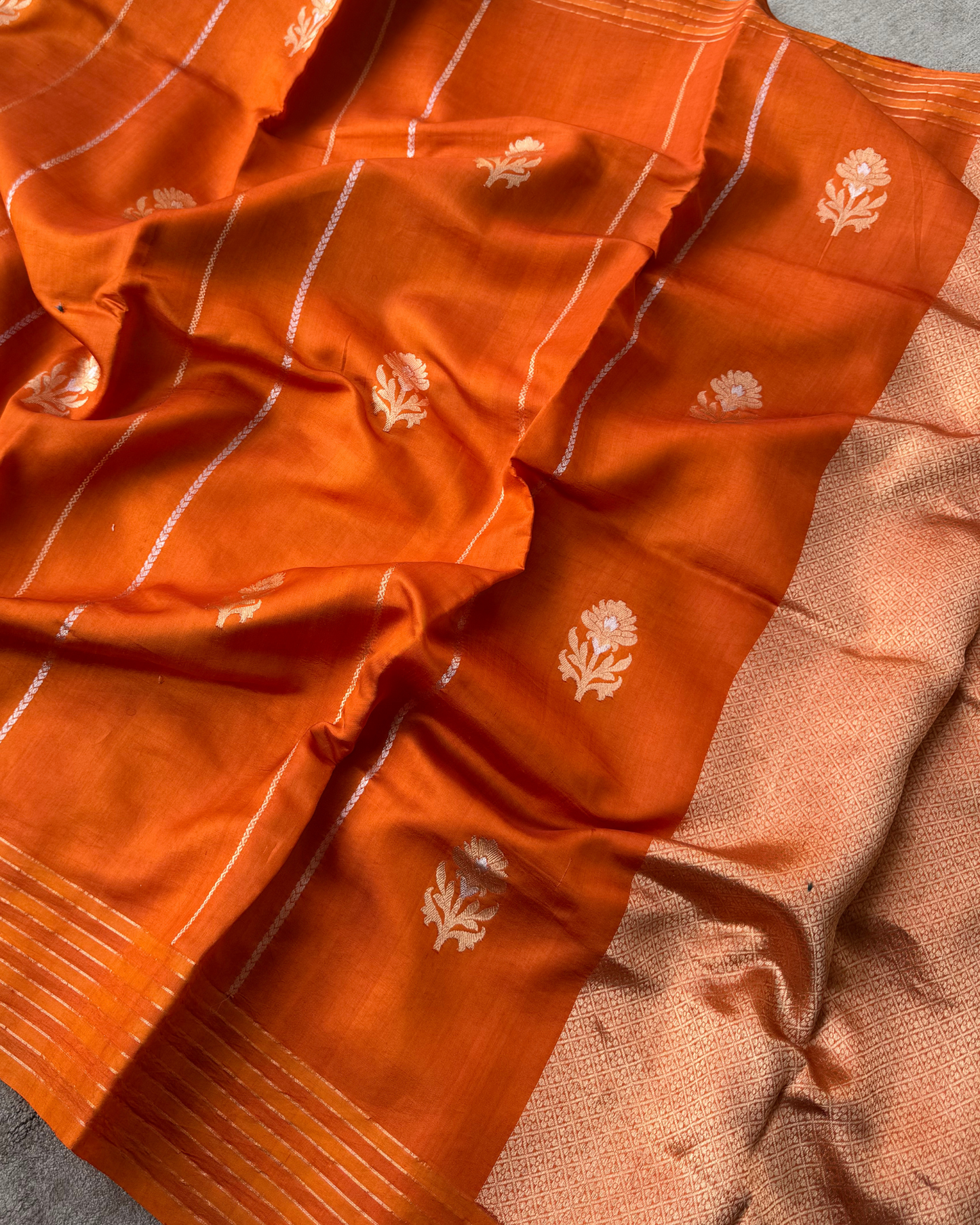 Orange Pure Banarasi Mulberry Soft Silk Saree