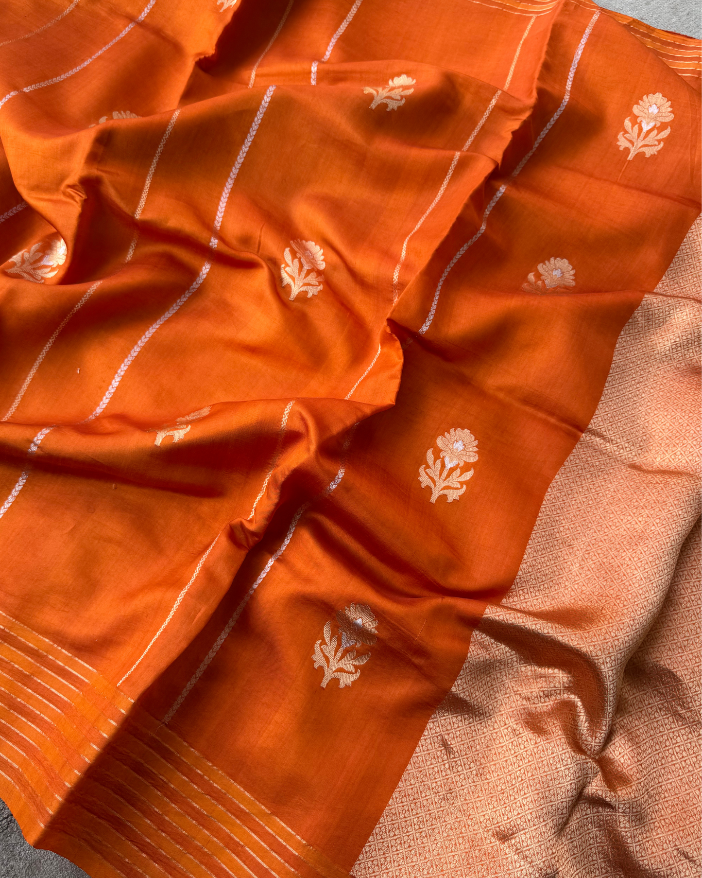 Orange Pure Banarasi Mulberry Soft Silk Saree