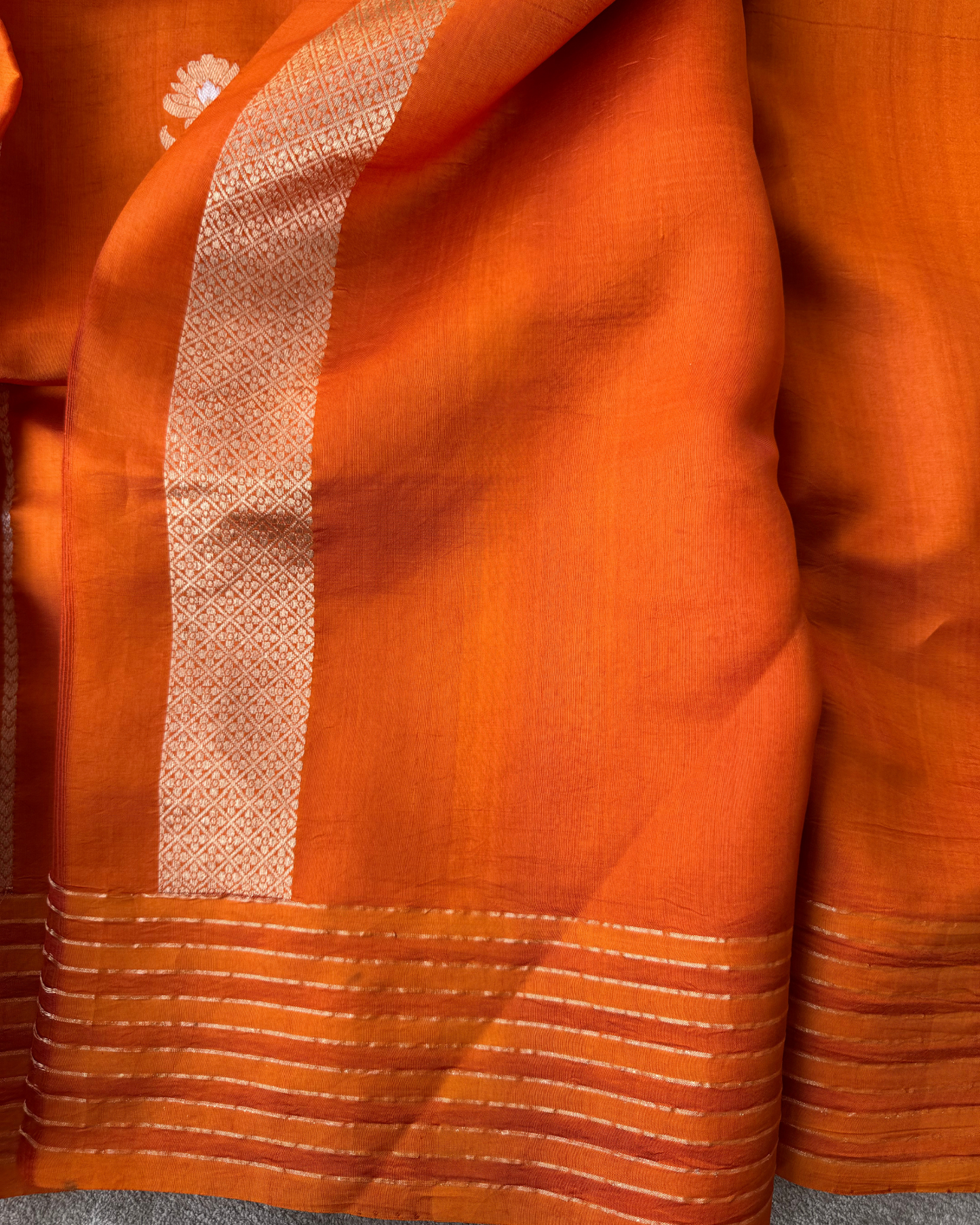 Orange Pure Banarasi Mulberry Soft Silk Saree