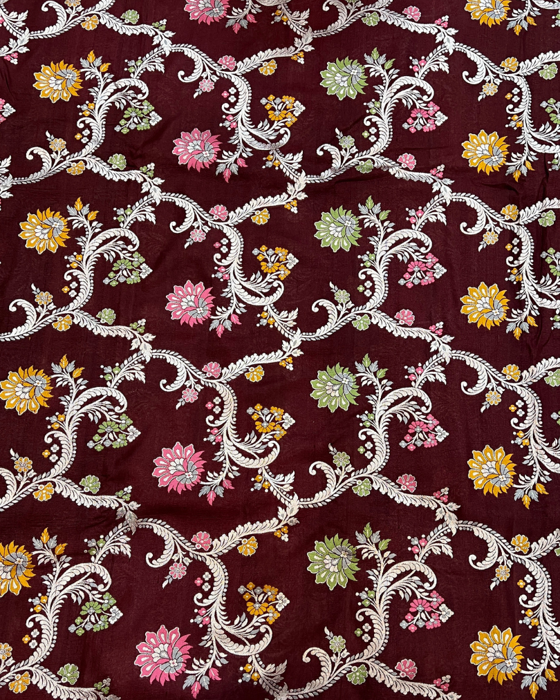 Mahroon Tissue Tusser Georgette Banarasi Jaal Saree