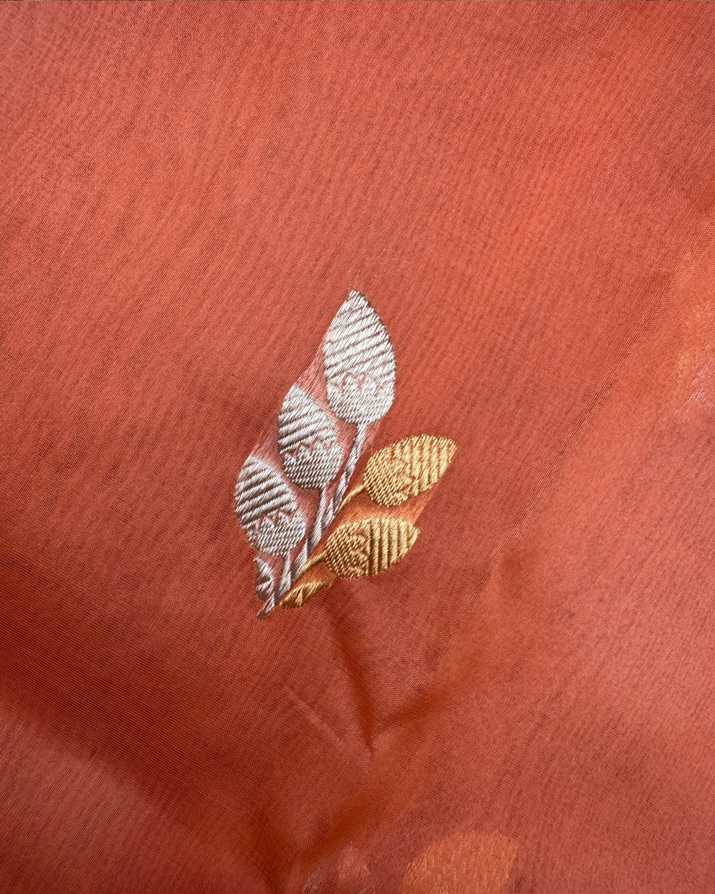 Peach Banarasi Handloom Double Kora Katan Handloom Saree