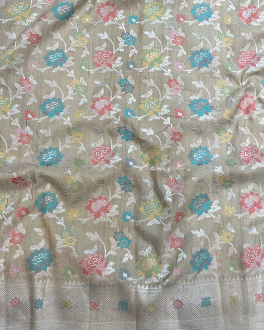 Tusser Georgette Ash White Banarasi Saree