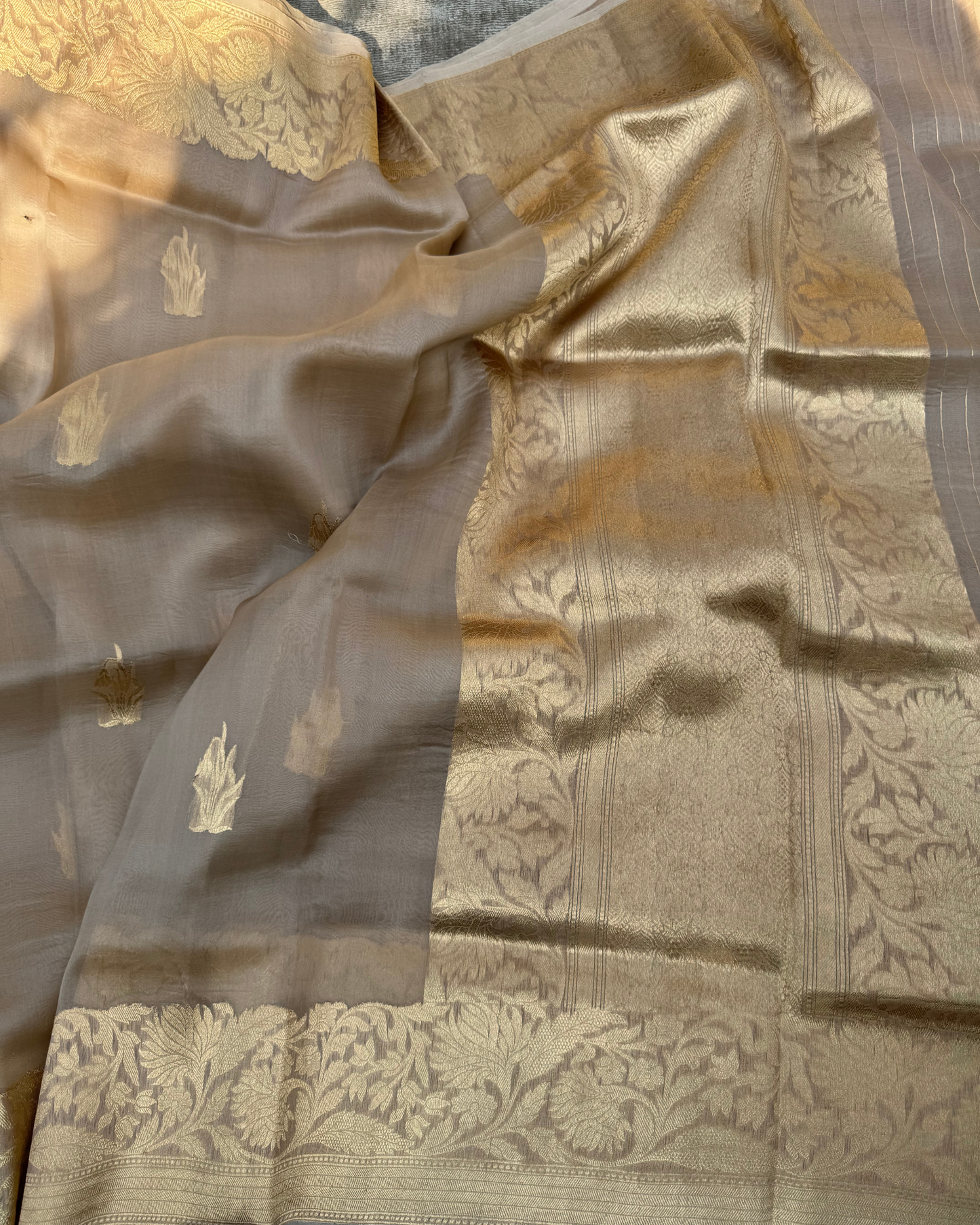 Camel Brown Pure Banarasi Kora Silk Saree
