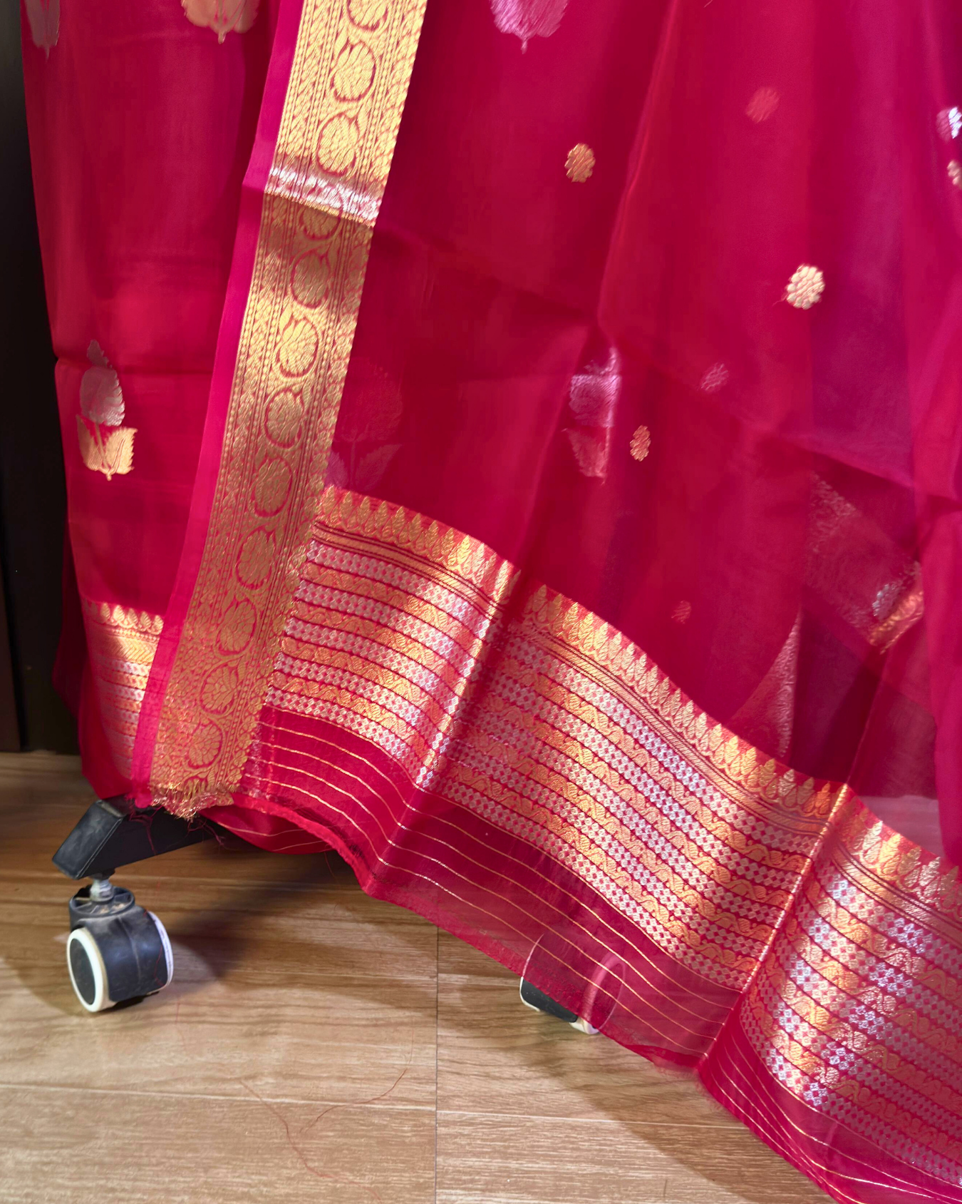Deep Pink Pure Banarasi Kora Silk Suit Set with Dupatta
