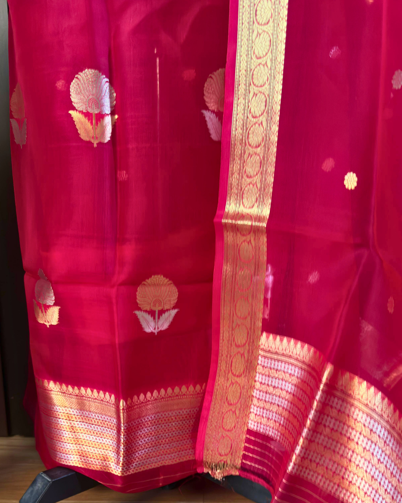 Deep Pink Pure Banarasi Kora Silk Suit Set with Dupatta