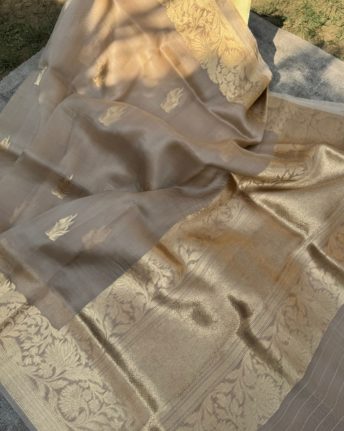 Camel Brown Pure Banarasi Kora Silk Saree