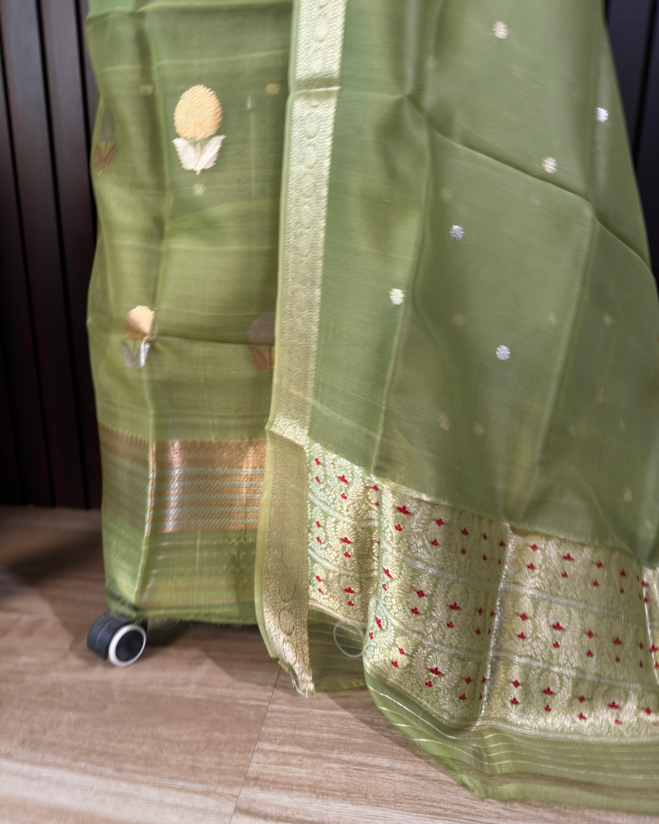 Dusty Green Pure Banarasi Kora Silk Suit Set with Dupatta