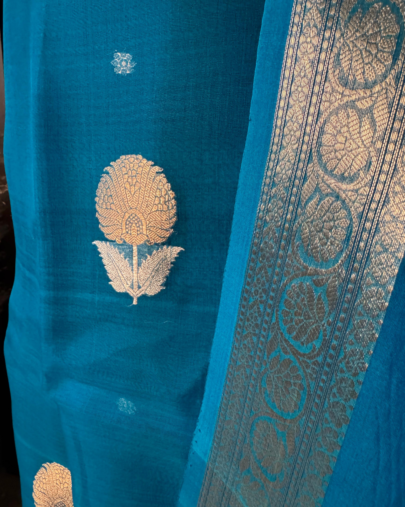 Blue Pure Banarasi Kora Silk Suit Set with Dupatta