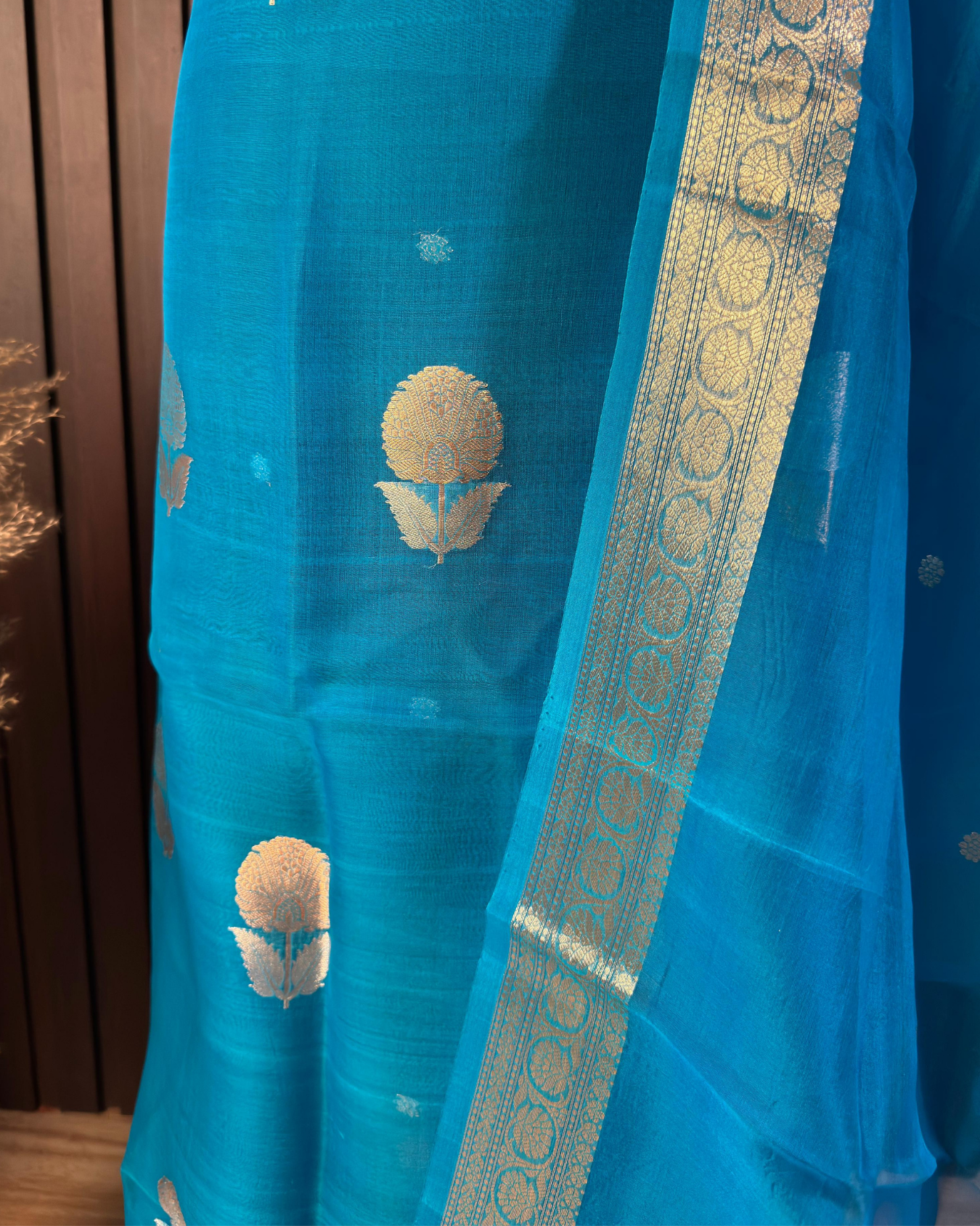 Blue Pure Banarasi Kora Silk Suit Set with Dupatta