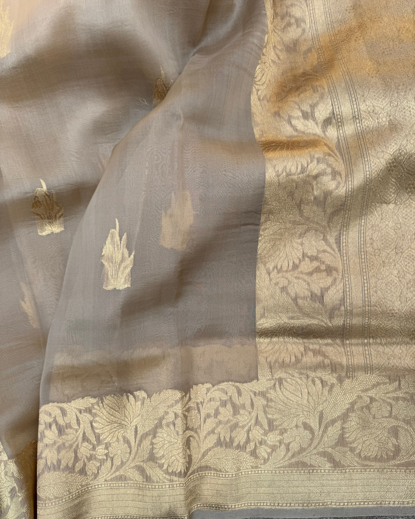 Camel Brown Pure Banarasi Kora Silk Saree