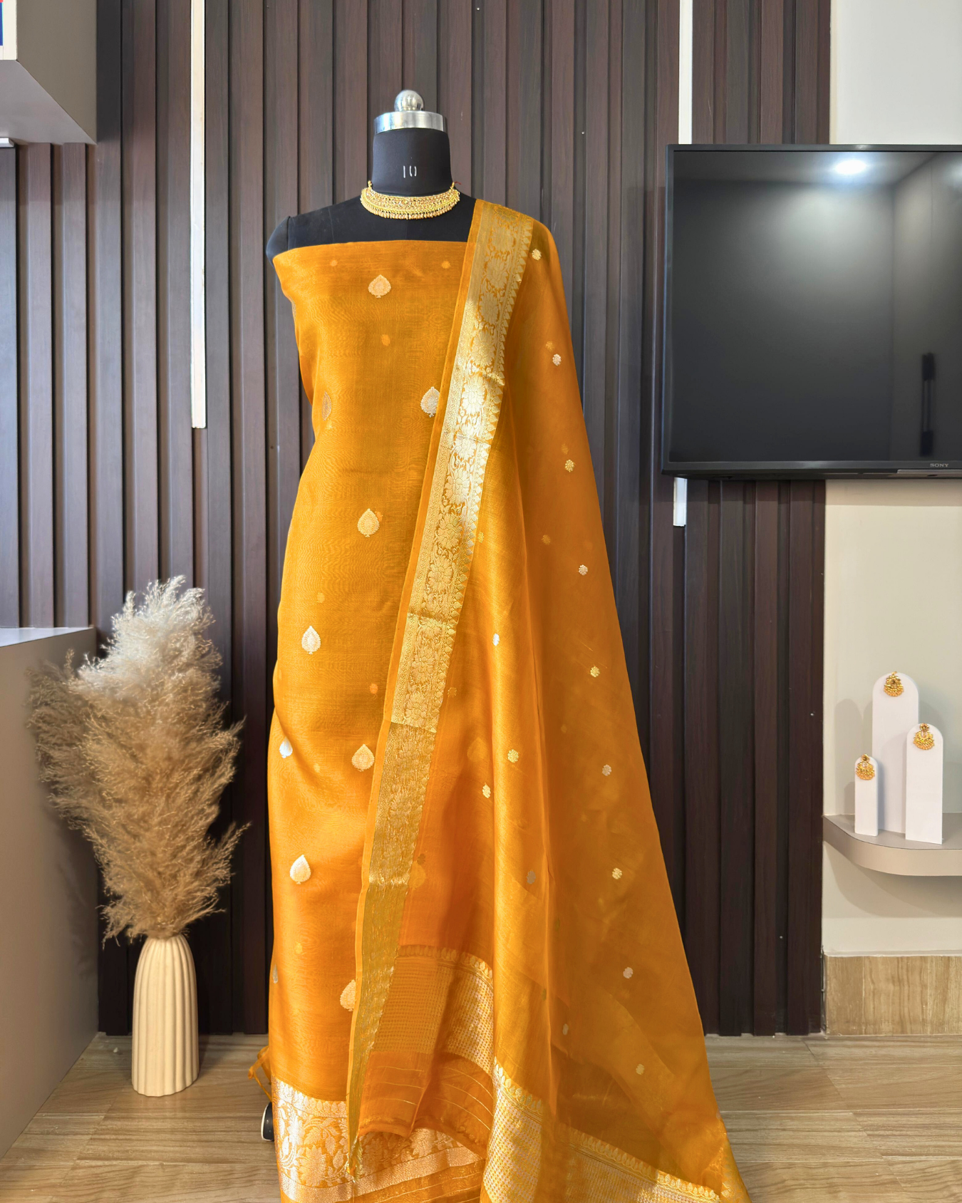 Mustard Pure Banarasi Kora Silk Suit Set with Dupatta