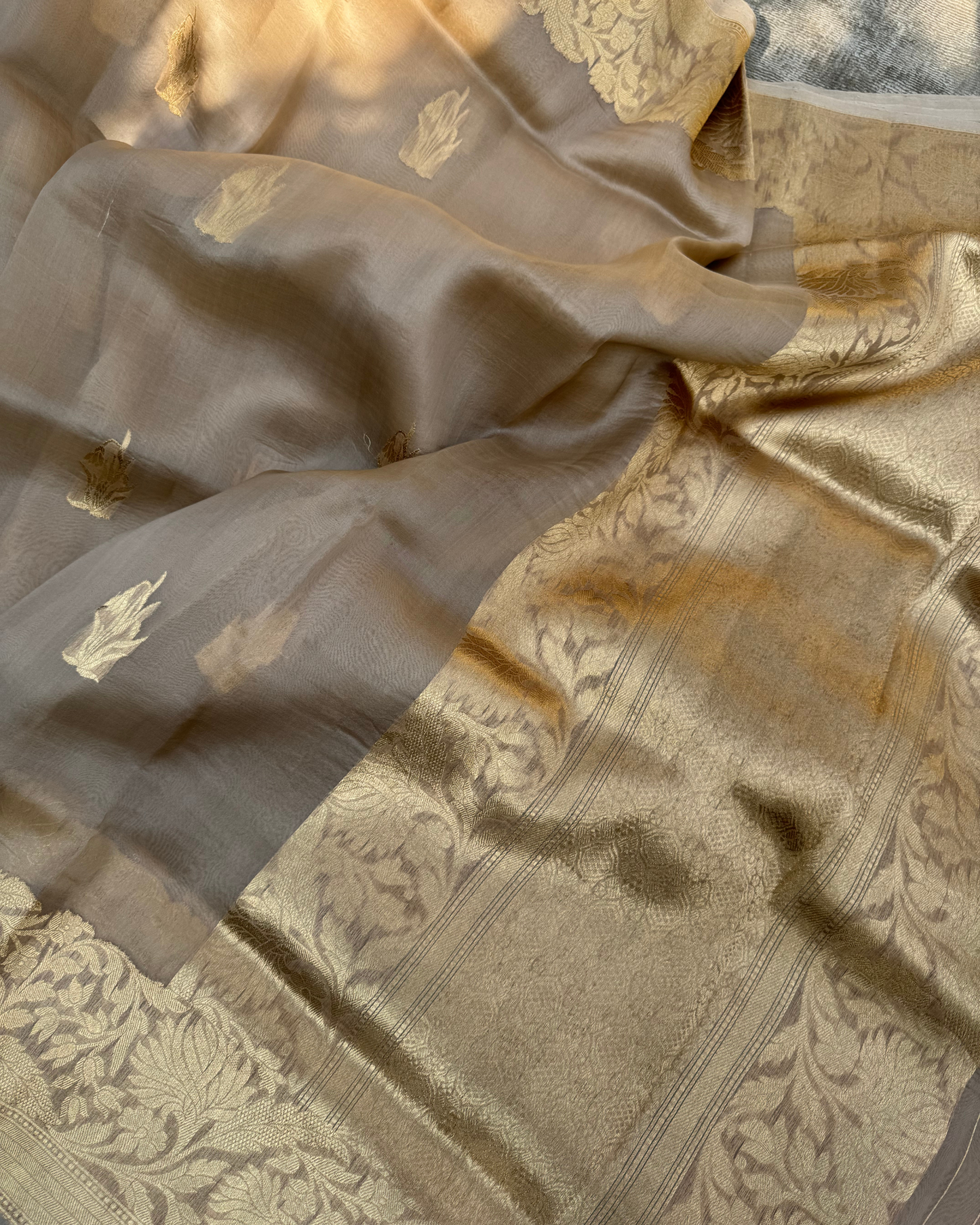 Camel Brown Pure Banarasi Kora Silk Saree