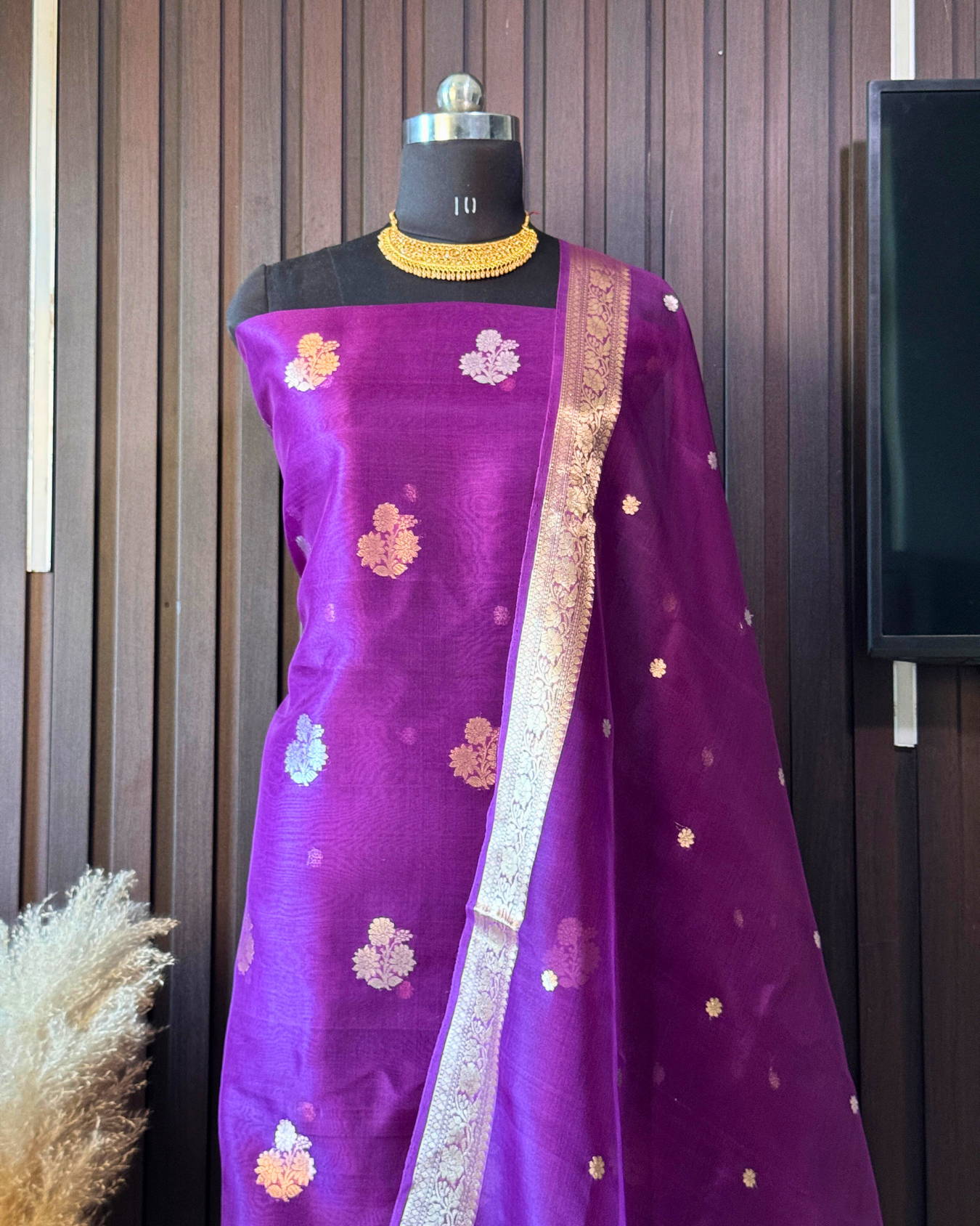 Purple Pure Banarasi Kora Silk Suit Set with Dupatta