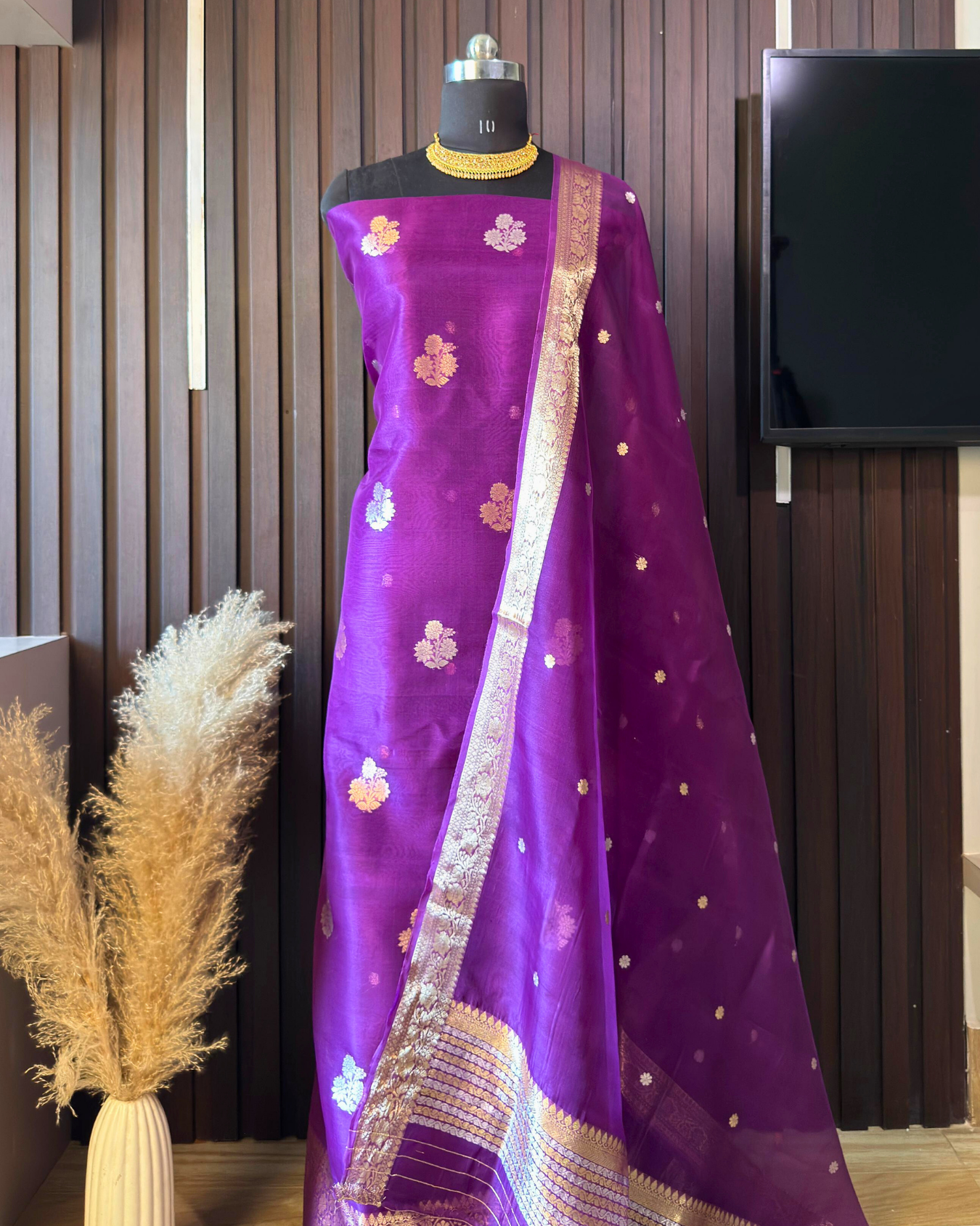 Purple Pure Banarasi Kora Silk Suit Set with Dupatta