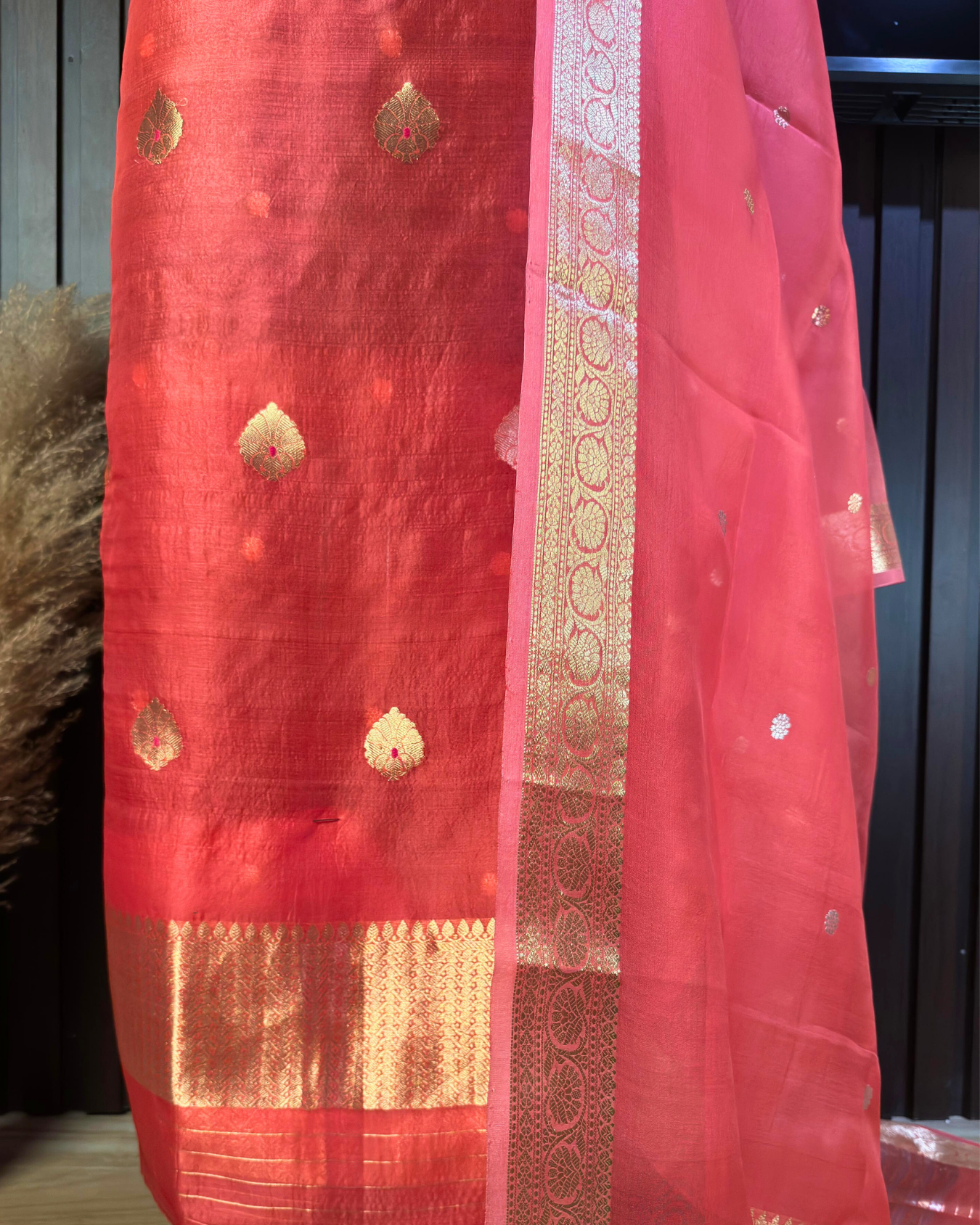 Dusty Peach Pure Banarasi Kora Silk Suit Set with Dupatta