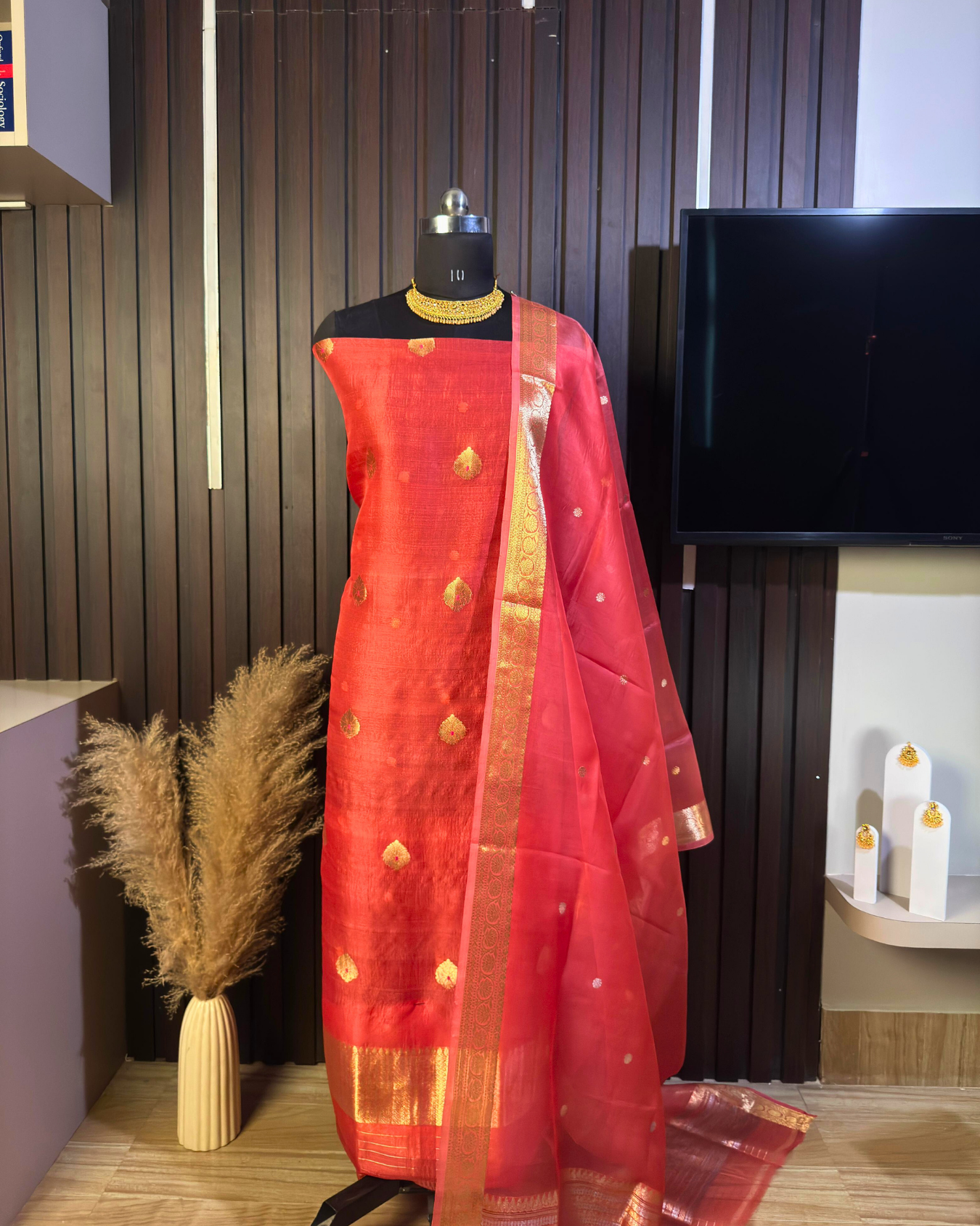Dusty Peach Pure Banarasi Kora Silk Suit Set with Dupatta