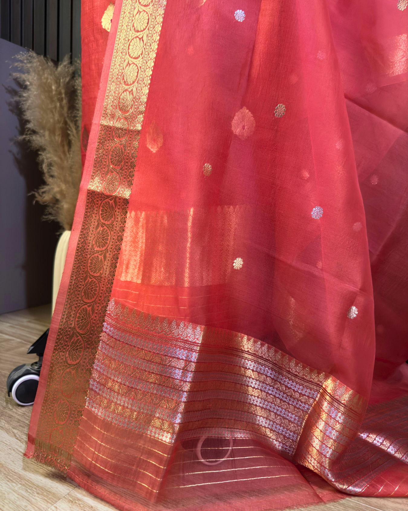 Dusty Peach Pure Banarasi Kora Silk Suit Set with Dupatta