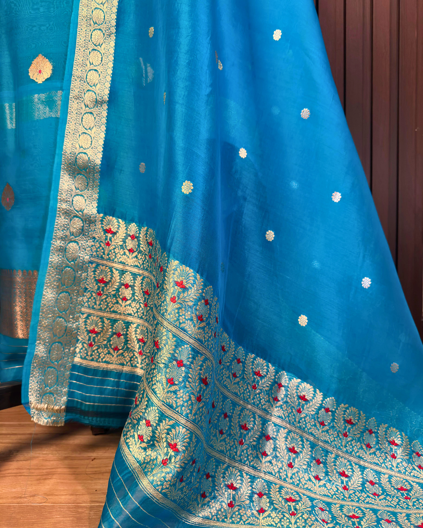 Dusty Blue Pure Banarasi Kora Silk Suit Set with Dupatta