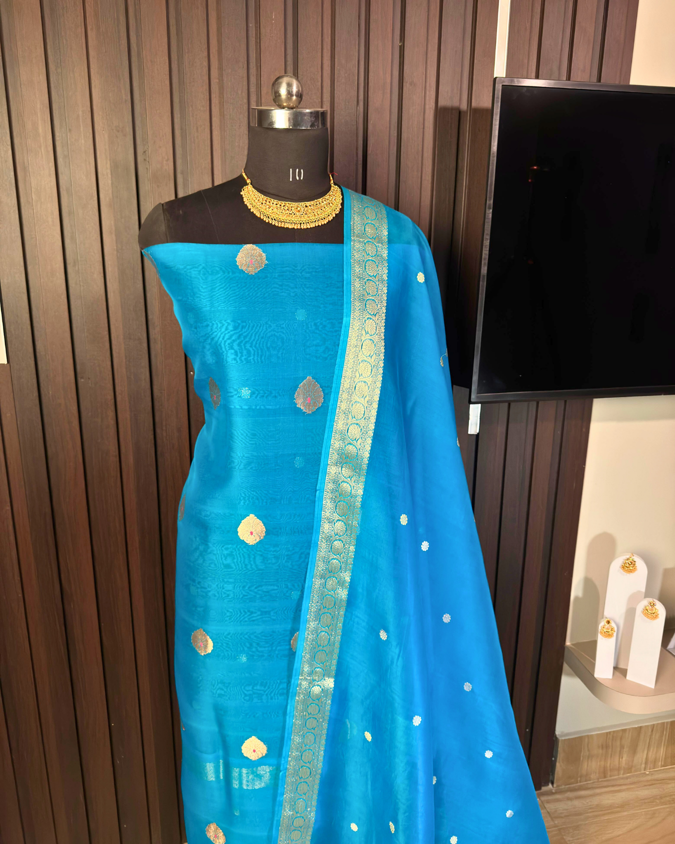Dusty Blue Pure Banarasi Kora Silk Suit Set with Dupatta