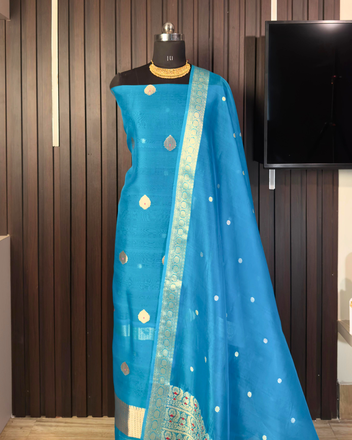 Dusty Blue Pure Banarasi Kora Silk Suit Set with Dupatta