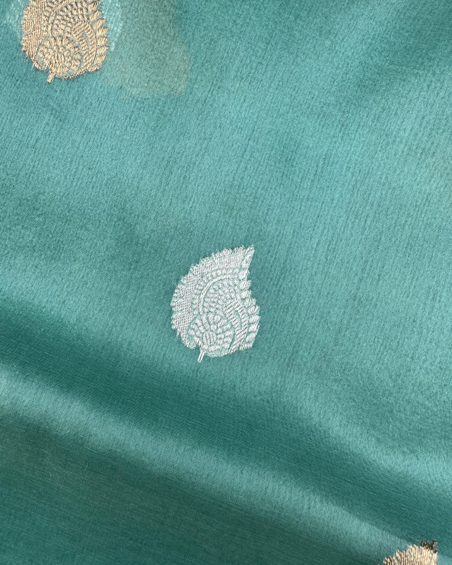 Sea Green Banarasi Handloom Double Kora Katan Handloom Saree