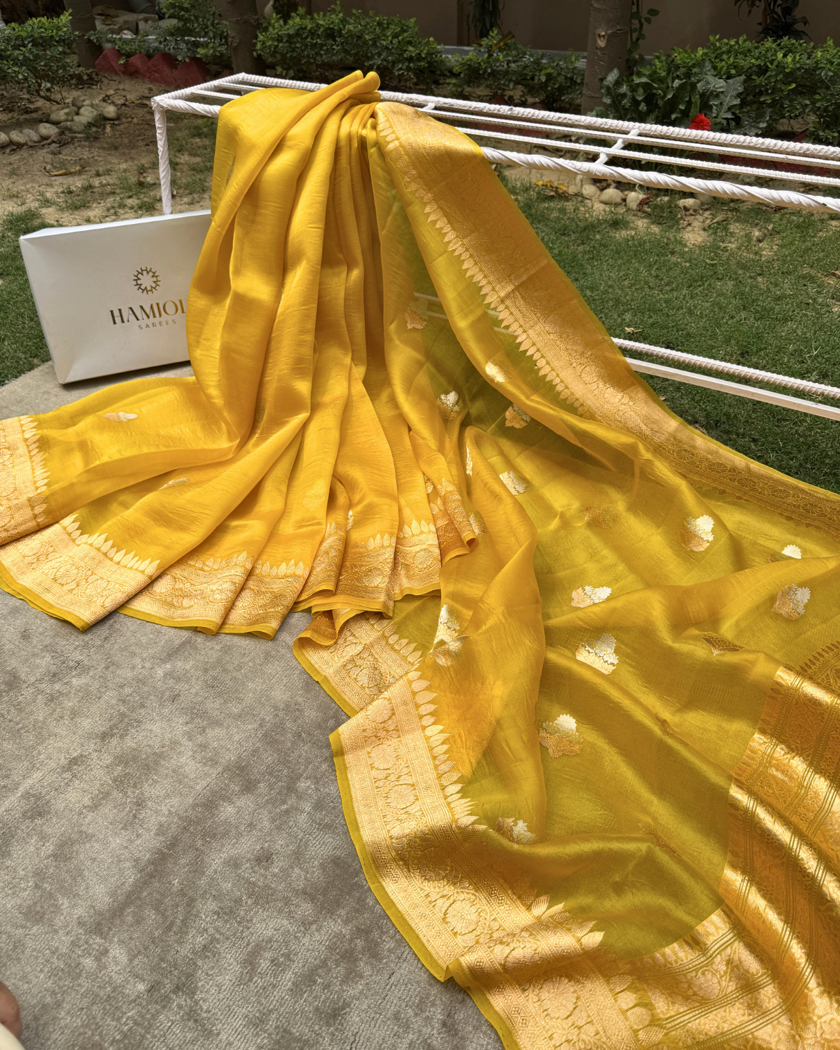 Yellow Gold Pure Banarasi Kora Silk Saree