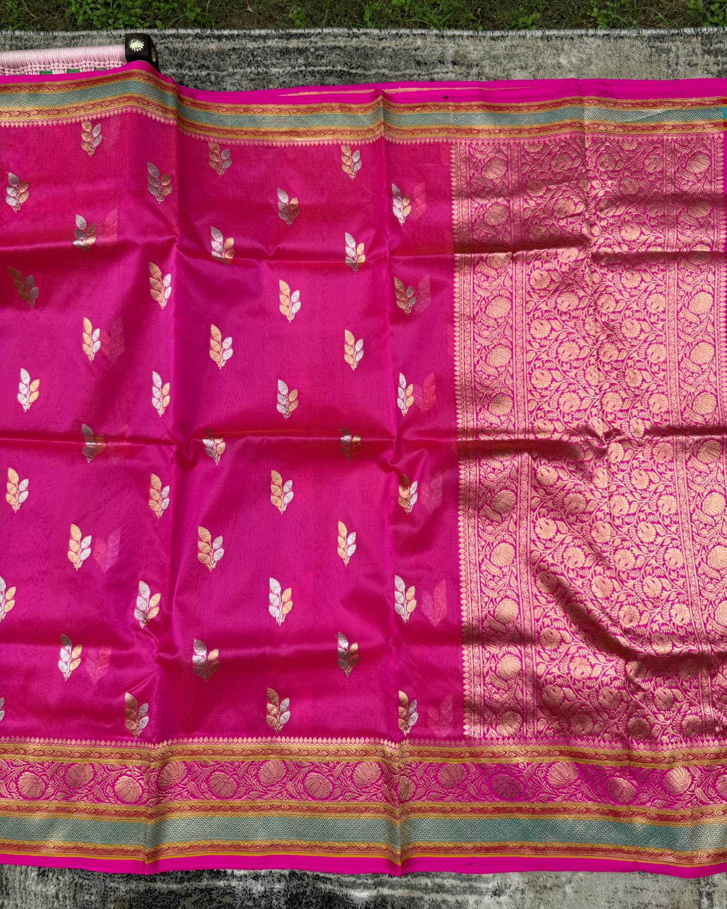Pink Banarasi Handloom Double Kora Katan Handloom Saree