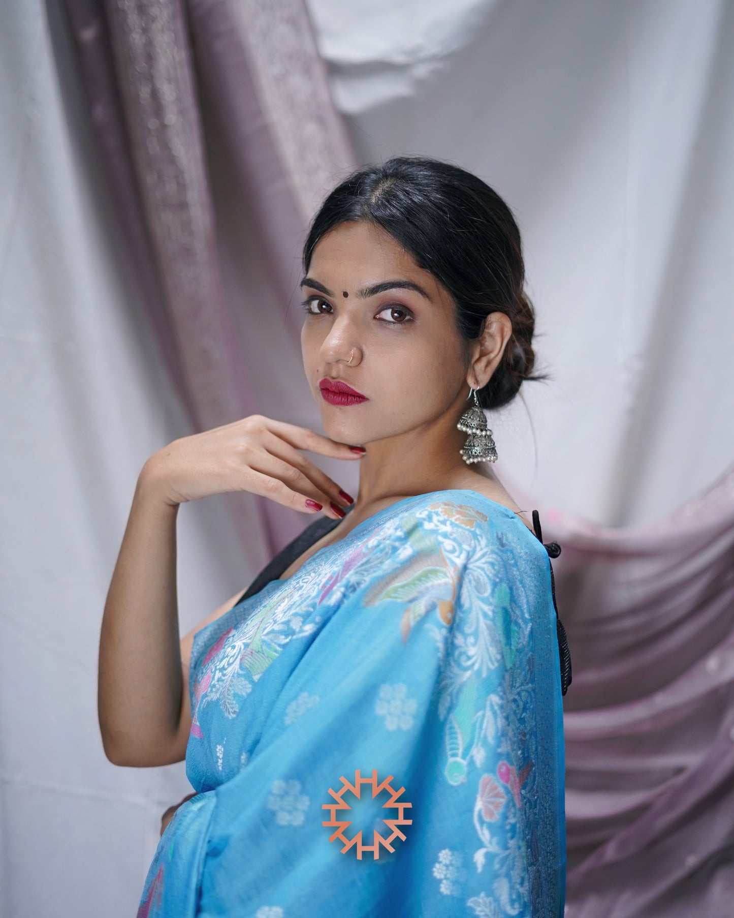 Blue Tusser Georgette Shikargah Banarasi Saree