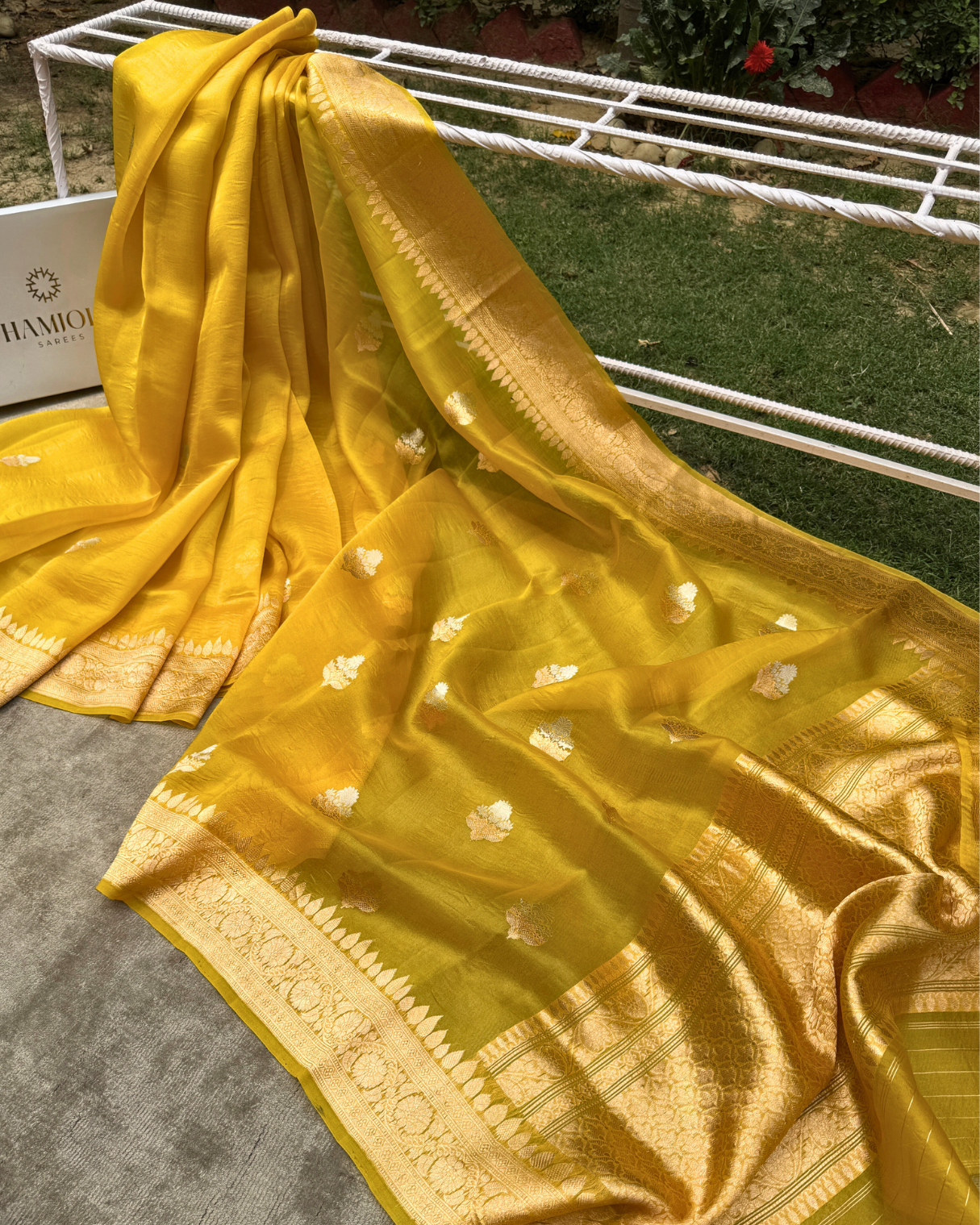 Yellow Gold Pure Banarasi Kora Silk Saree