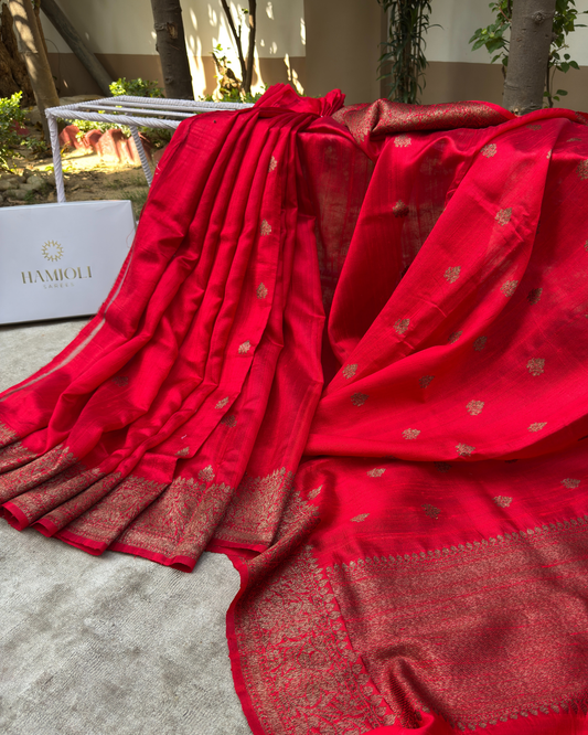 Red Pure Banarasi Raw Silk Saree