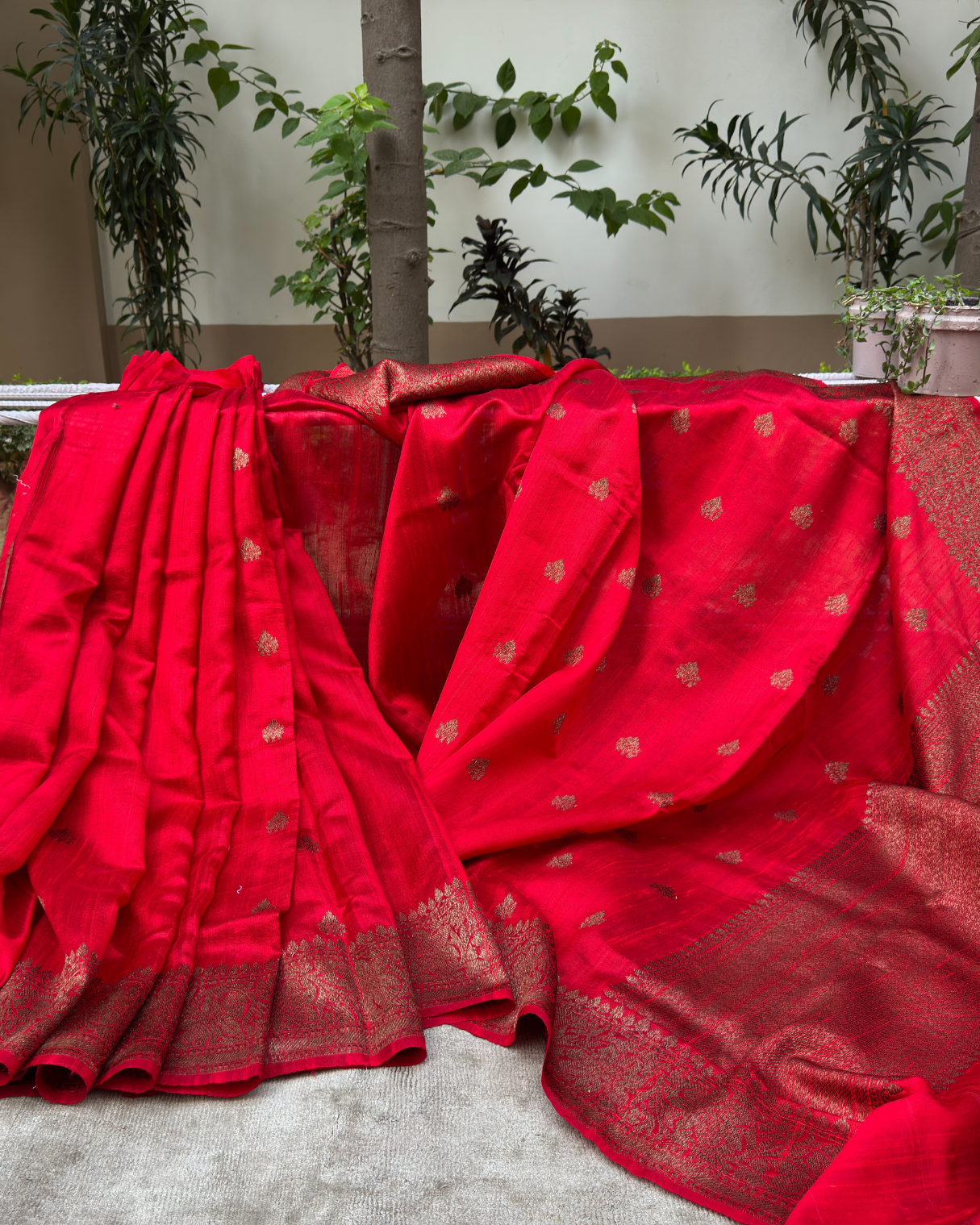 Red Pure Banarasi Raw Silk Saree