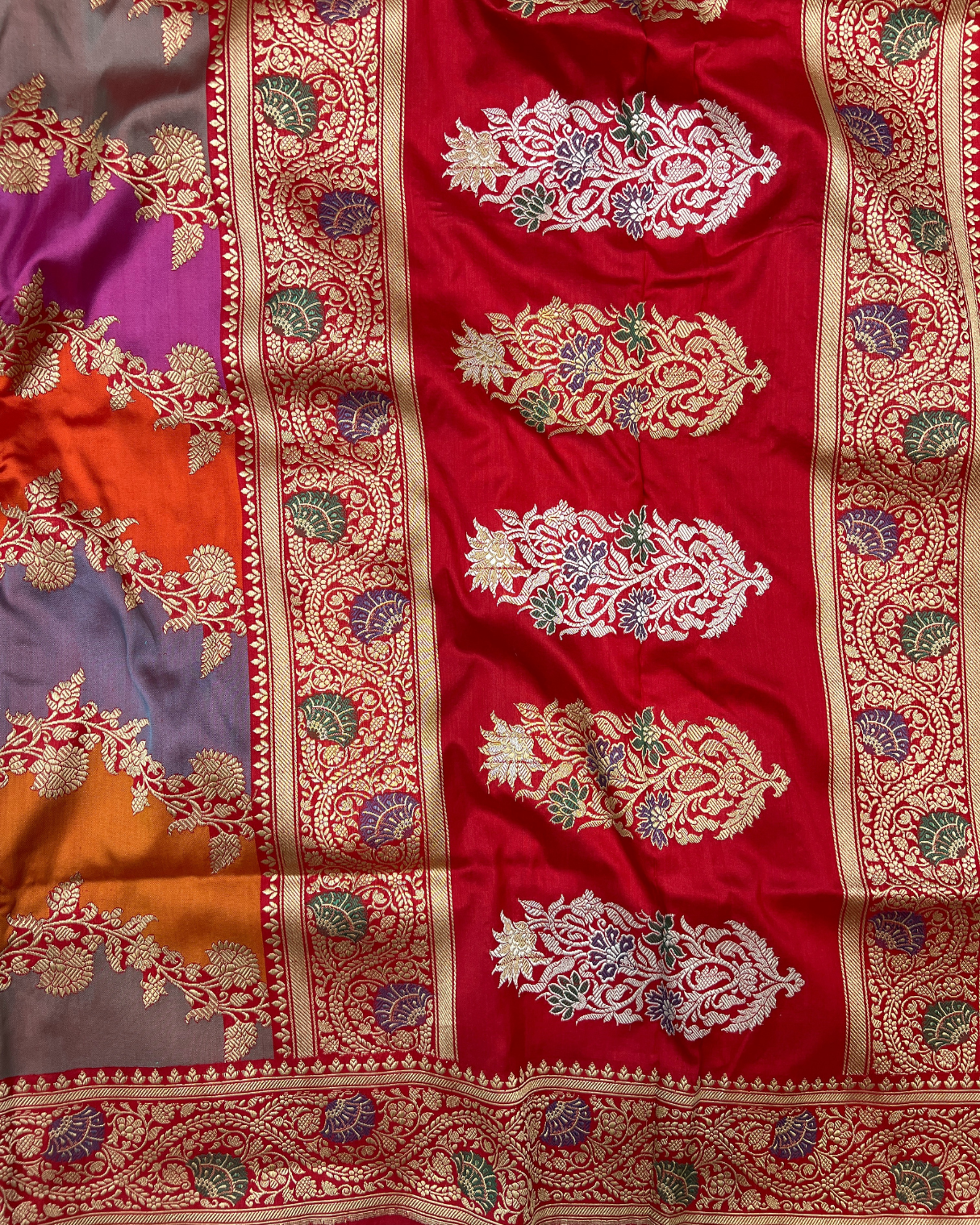 Multicolour Pure Katan Silk Rangkat Handloom Saree