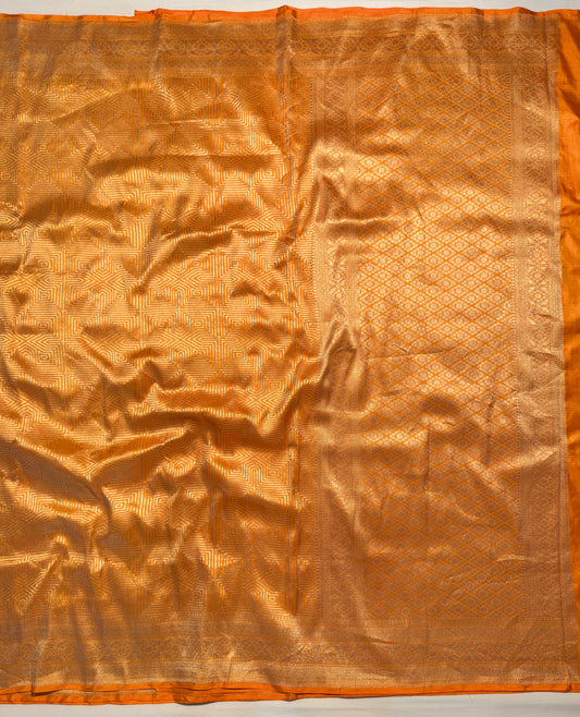 Mustard Banarasi Katan Silk Saree with Geometric Zari Weaving