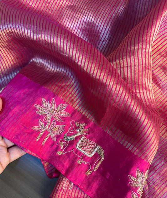 Pink Gauri – Pure Silk Handcrafted Zardozi Saree