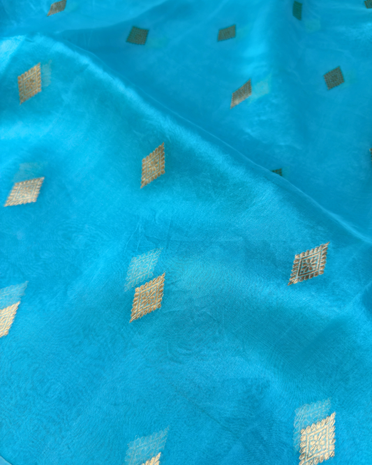 Blue Pure Banarasi Kora Silk Suit Set with Dupatta