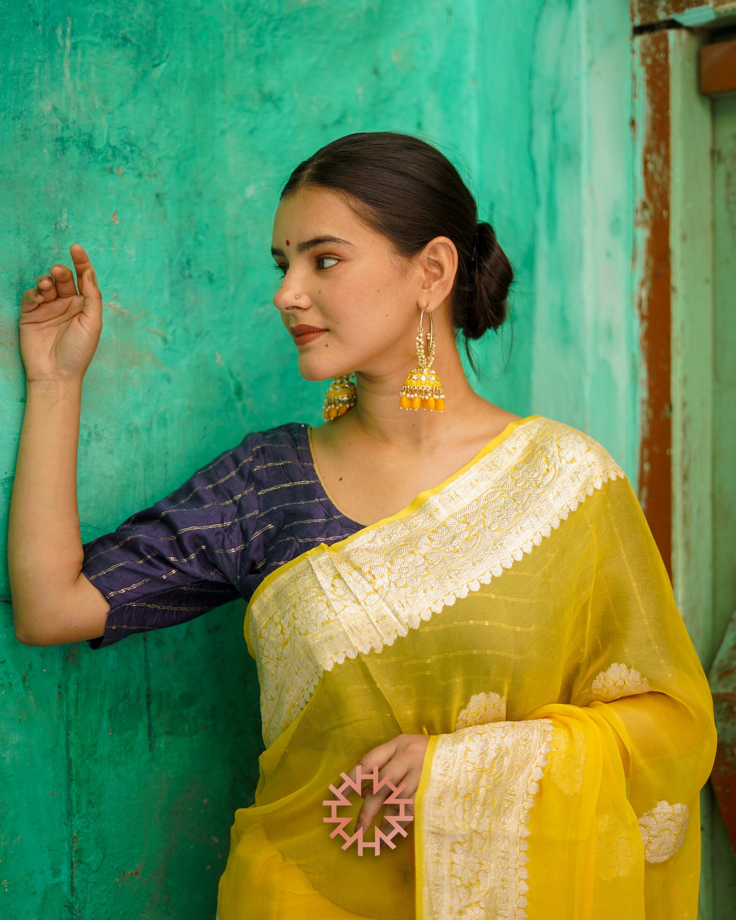 Yellow Khaddi Chiffon Banarasi Handloom Saree