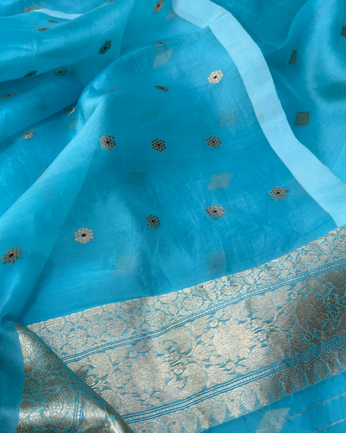 Blue Pure Banarasi Kora Silk Suit Set with Dupatta