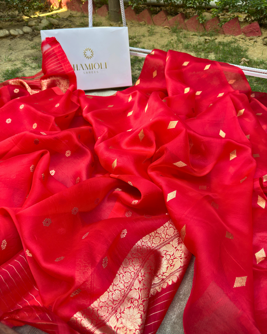 Red Pure Banarasi Kora Silk Suit Set with Dupatta