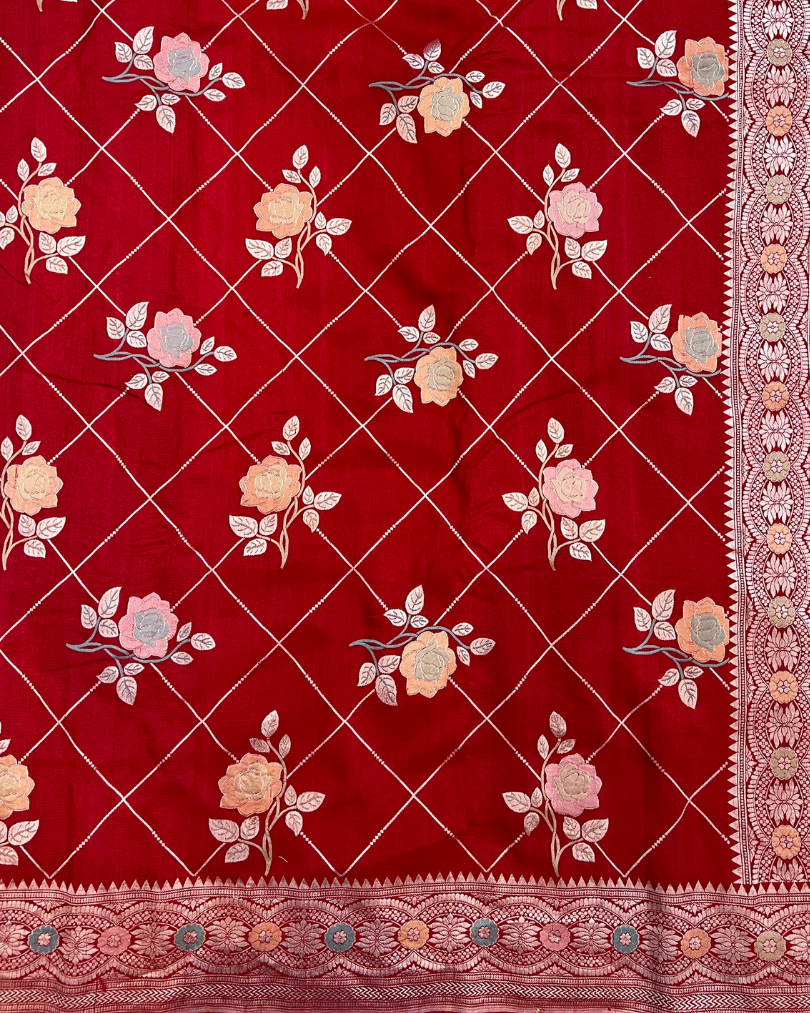 Tissue Tusser Red Georgette Banarasi Saree